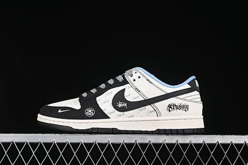 All categories Nk SB Dunk Series Nk SB Dunk Low High-end customized low-top sneakers Nike SB Dunk Low Stusi co-branded English black denim Anniversary high-end customized low-top casual sneakers ZH2598-267